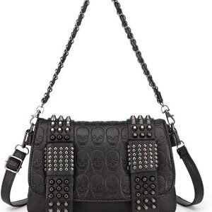 Womens Punk Skull Print Crossbody Bag PU Leather Gothic Skull Shoulder Bag Purse